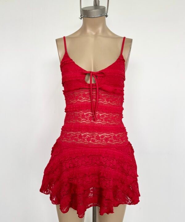 533/E-Vestido Encaje Maura Tira Para Atar Con Doble Volado Y Short Interno - Image 3