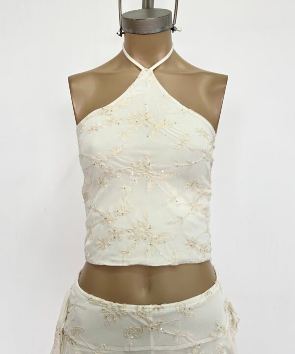 1916/TH-Top Halter Choker Tul Hilo Bordado North Tira Para Atar Cuello - Image 2