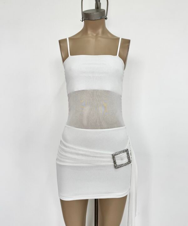 486/T-Vestido Tul Liso Recto Tirita Forrado Con Cinturon Lazo Y Hebilla Rectangulo - Image 3