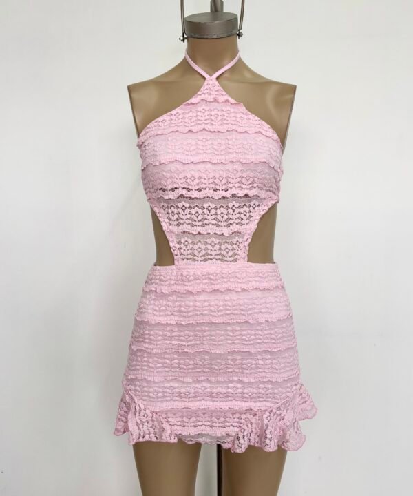 Alternative view of 530/EM-Vestido Halter Encaje Missha Espalda Descubierto Con 4 Tiras Y Pollera Volado Laterales