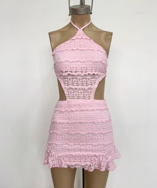 530/EM-Vestido Halter Encaje Missha Espalda Descubierto Con 4 Tiras Y Pollera Volado Laterales - Imagen 3