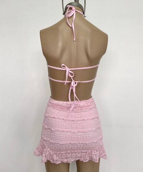 530/EM-Vestido Halter Encaje Missha Espalda Descubierto Con 4 Tiras Y Pollera Volado Laterales - Imagen 4
