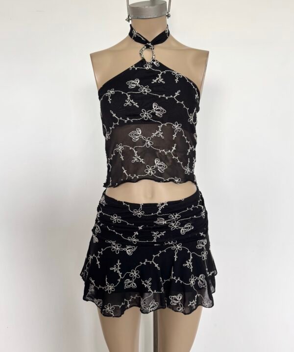 2101/TH-Top Tul Hilo Bordado Lewis Halter Argolla Con Lazo Para Atar Cuello - Image 3