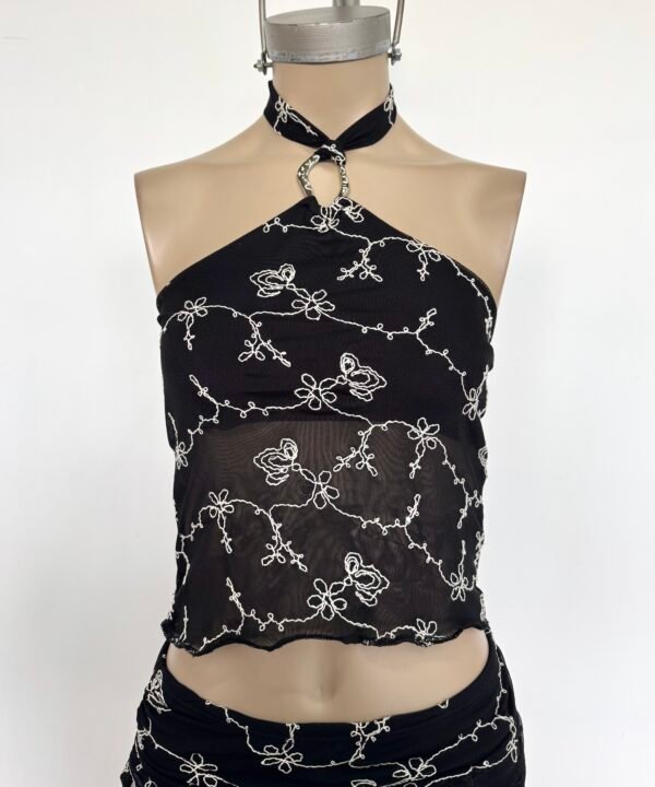 Alternative view of 2101/TH-Top Tul Hilo Bordado Lewis Halter Argolla Con Lazo Para Atar Cuello
