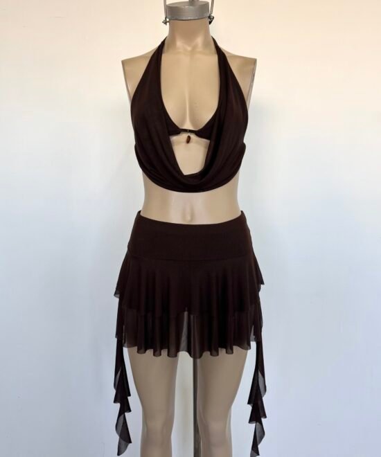 644/T-Pollera Tul Liso Doble Volado Con Short Y 2 Volados Caidos Laterales - Imagen 3