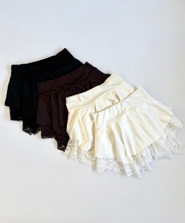 659/M-Pollera Microfibra Pico Doble Volado Combi Encaje Sora y Short Interno