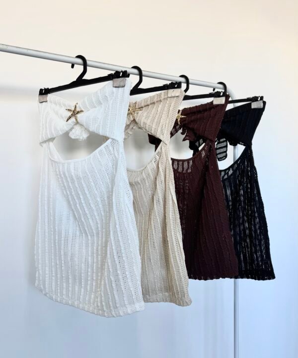 483/CR-Vestido Bando Crochet Kerlina Con Hebilla Estrella Centro Abertura U Con Lazo Para Atar Espalda - Imagen 5