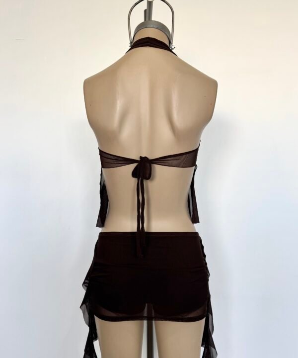 1843/T-Top Marilyn Tul Liso Centro Hebilla U Brillo Con Volado Pico Frunce Y Lazo Espalda Para Atar - Image 4