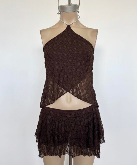 661/EJ-Pollera Encaje Judy Doble Volado Con Short Interno - Imagen 3
