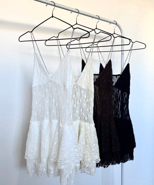 286/EJ-Vestido Encaje Judy Bretel Brillo Doble Volado Con Short Interno