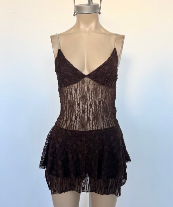 Alternative view of 286/EJ-Vestido Encaje Judy Bretel Brillo Doble Volado Con Short Interno