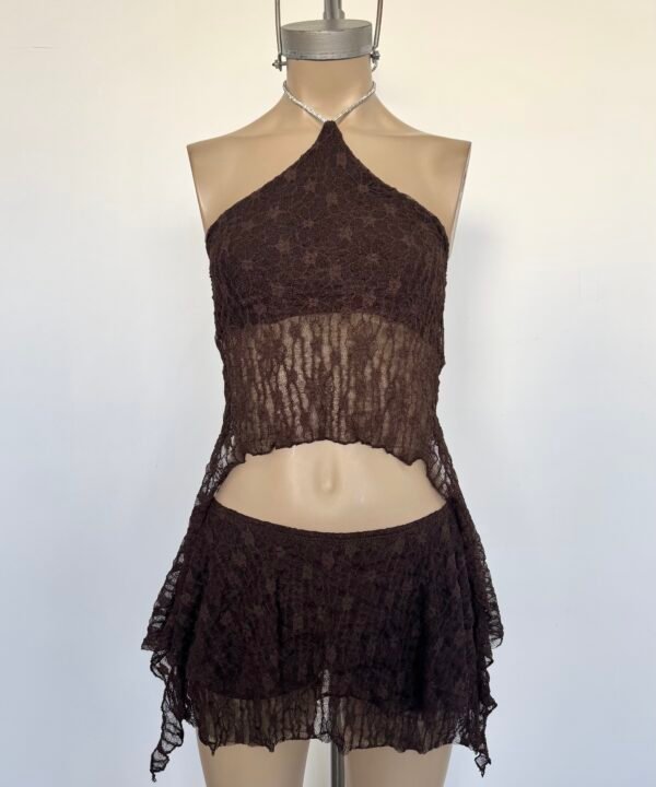 2007/EJ-Top Halter Encaje Judy Bretel Brillo Para Atar Cuello Con Laterales Volados Caidos - Image 2