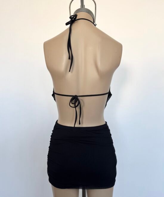 513/T-Vestido Tul Liso Marilyn Para Atar Cuello Y Espalda Con Buche Caido Y Pollera Frunce Laterales - Imagen 4