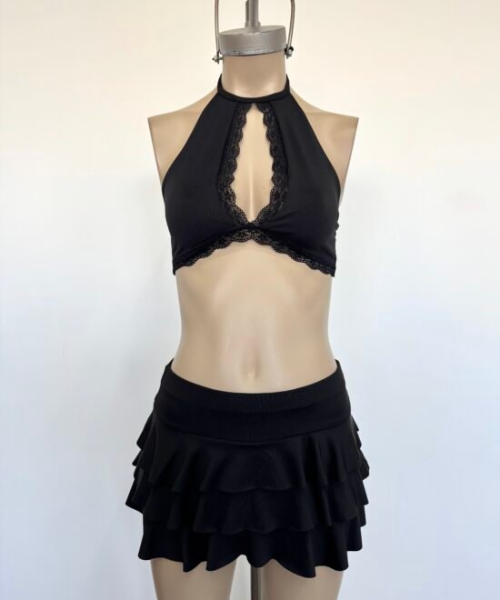 2114/M-Croptop Microfibra Americana Halter Para Atar Cuello Y Centro Abertura Forrado Con Puntilla - Imagen 4