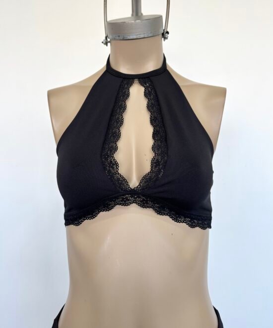 Alternative view of 2114/M-Croptop Microfibra Americana Halter Para Atar Cuello Y Centro Abertura Forrado Con Puntilla