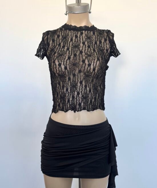 Alternative view of 2022/EJ-Remera Encaje Judy Manga Corta Cuello Puntilla Ancha