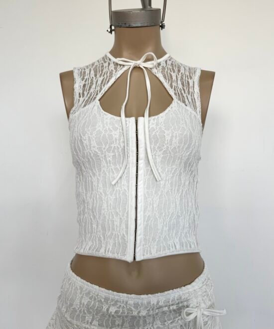 1565/EC-Top Encaje Cassia Corset Con Recorte Tira Para Atar Centro Cuello Y Cinta Corsetera - Imagen 4