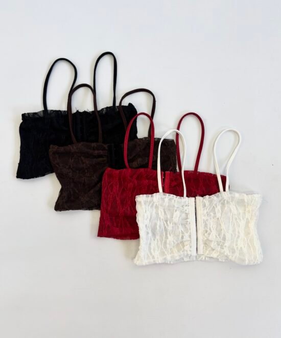 1706/ET-Croptop Bando Tirita Encaje Tere Centro Fruncido Con Cinta Corsetera