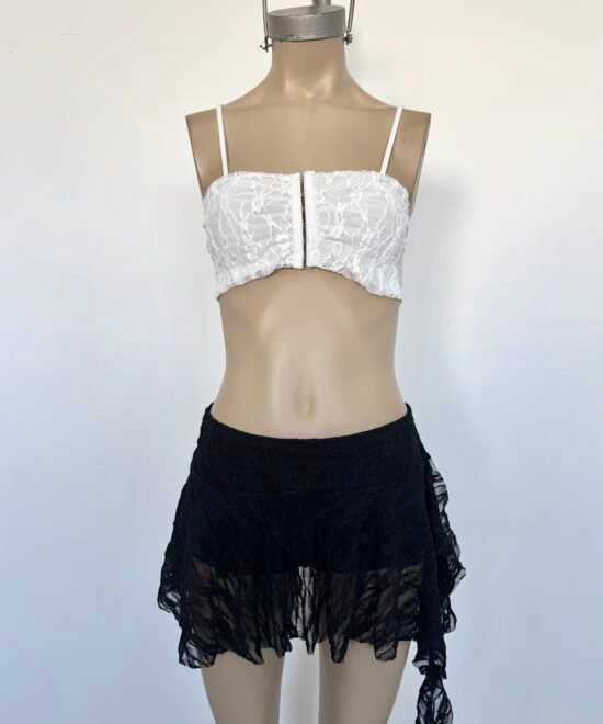 1706/ET-Croptop Bando Tirita Encaje Tere Centro Fruncido Con Cinta Corsetera - Imagen 3