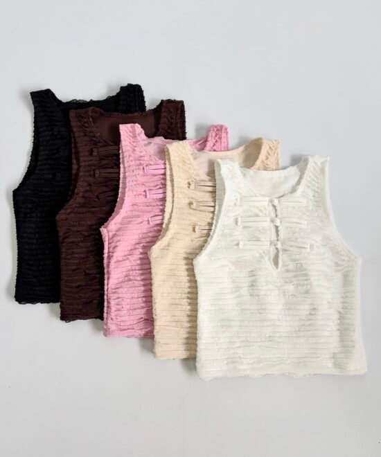 2080/R-Musculosa Mini Ruffle Escote V Cavado Con 3 Alamares Nudo