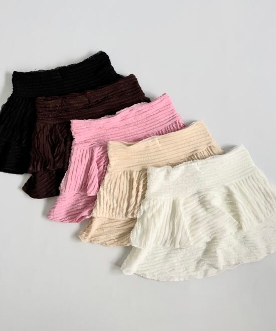 636/R-Pollera Mini Ruffle Doble Volado Con Short Interno