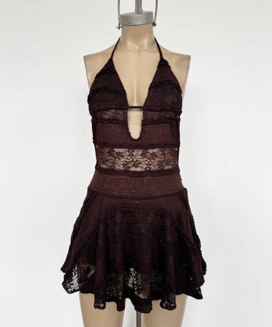 Alternative view of 452/ER-Vestido Encaje Ruffle Pechera Con Cordon Frunce Bajo Busto Y Volado Con Short Interno
