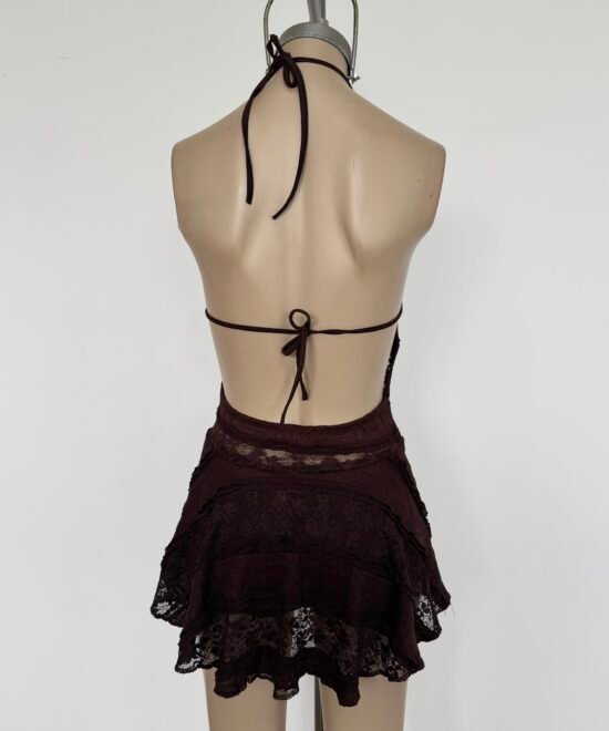 452/ER-Vestido Encaje Ruffle Pechera Con Cordon Frunce Bajo Busto Y Volado Con Short Interno - Imagen 3