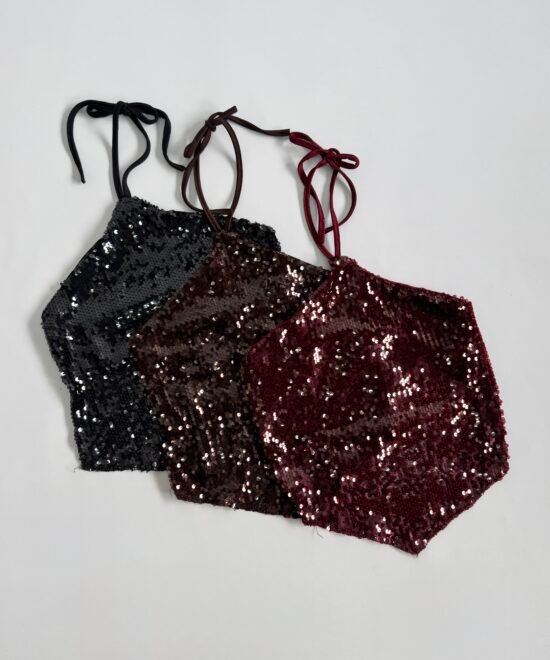 1707/LEA-Top Halter Pico Lentejuela Ariane Con Espalda Descubierta 2 Tiras