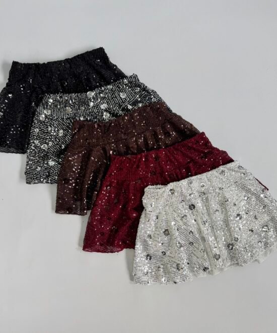 635/LEF-Pollera Lentejuela Nico Flores Con Volado Y Short Interno