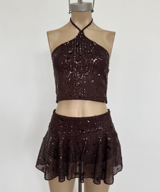 Alternative view of 1916/LEF-Top Lentejuela Nico Flores Cuello Halter Tira Para Atar Cuello