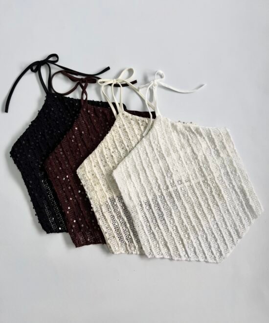 1707/LCR-Top Halter Lentejuela Crochet Kerlina Pico Con 2 Tiras Atras