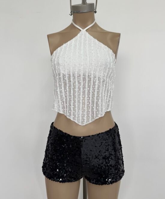 1707/LCR-Top Halter Lentejuela Crochet Kerlina Pico Con 2 Tiras Atras - Imagen 2
