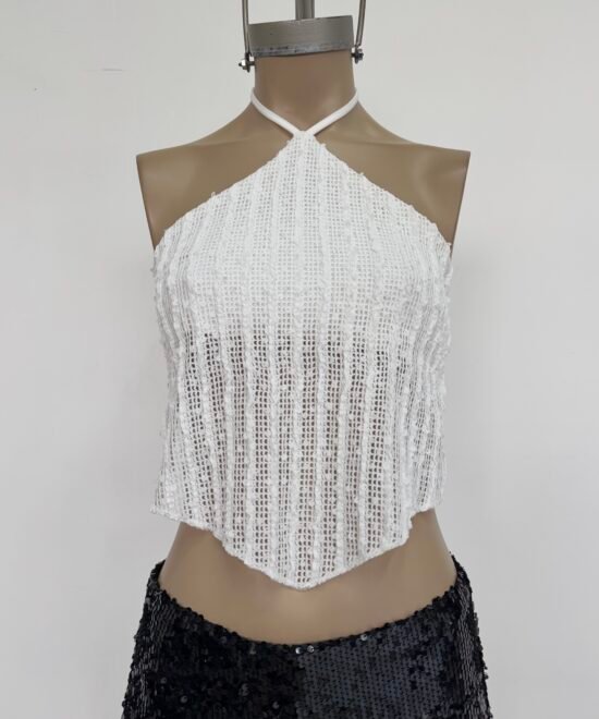 1707/LCR-Top Halter Lentejuela Crochet Kerlina Pico Con 2 Tiras Atras - Imagen 3