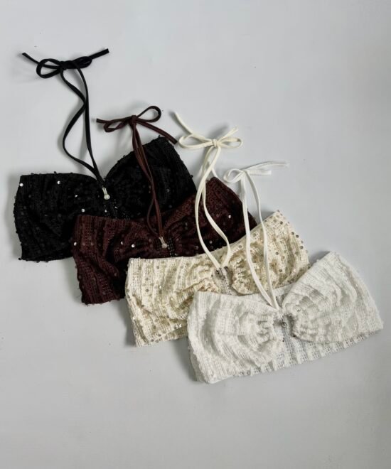 1701/LCR-Bando Lentejuela Crochet Kerlina Centro Hebilla Brillo Con Tira Para Atar Cuello