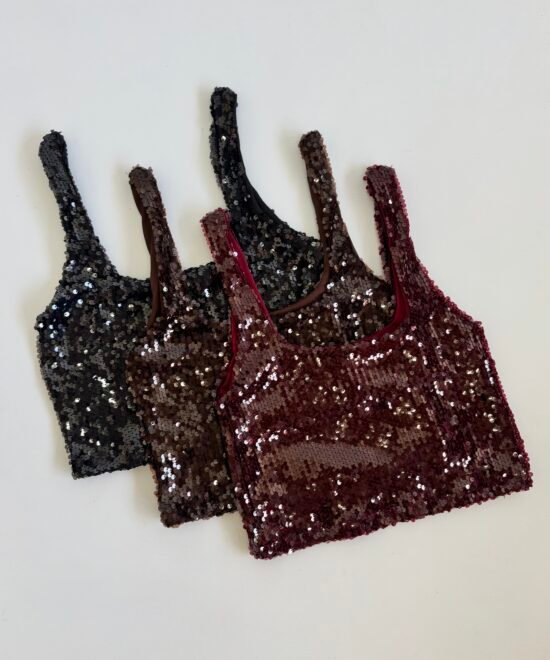2411/LEA-Top Musculosa Lentejuela Ariane Escote Cuadrado Forrado