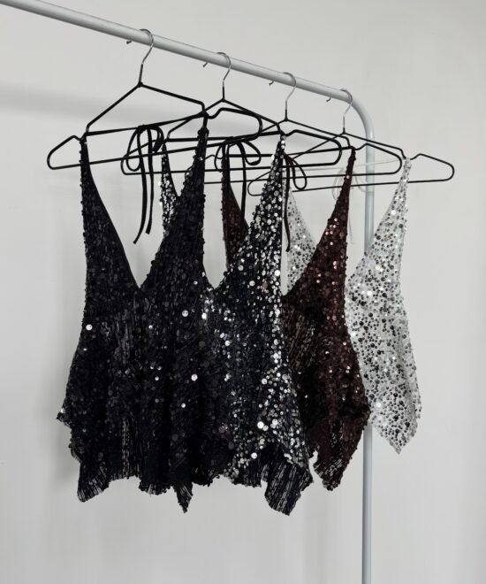 Alternative view of 1681/LEM-Top Lentejuela Moorea Marilyn Halter Con Volado Picos