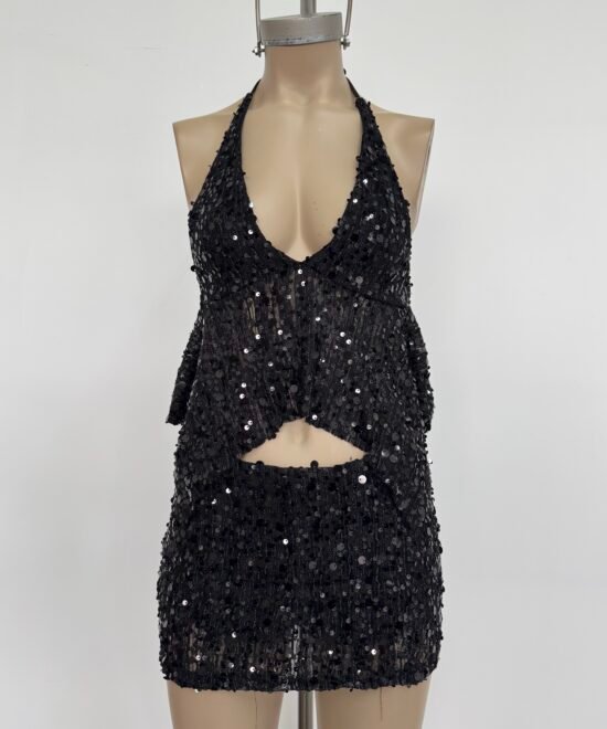 1681/LEM-Top Lentejuela Moorea Marilyn Halter Con Volado Picos - Imagen 3