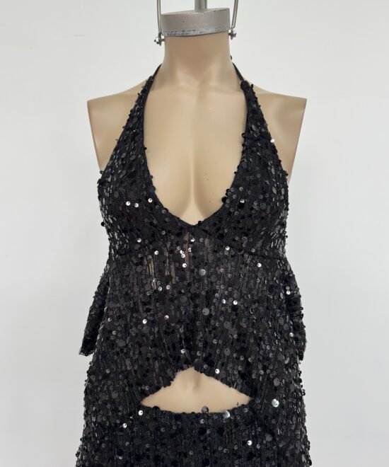1681/LEM-Top Lentejuela Moorea Marilyn Halter Con Volado Picos - Imagen 4