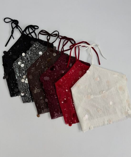 1917/CH-Top Halter Lentejuela Chantal Tira Para Atar Cuello Y Espalda Descubierta Con 1 Tira