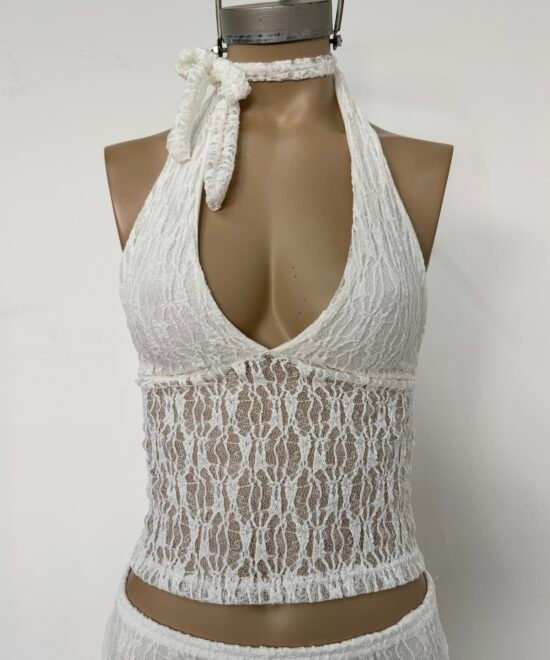3625/EC-Top Encaje Cassia Marilyn Tira Para Atar Cuello Y Pechera Forrado - Imagen 6