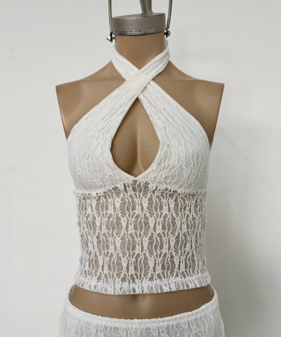 3625/EC-Top Encaje Cassia Marilyn Tira Para Atar Cuello Y Pechera Forrado - Imagen 5