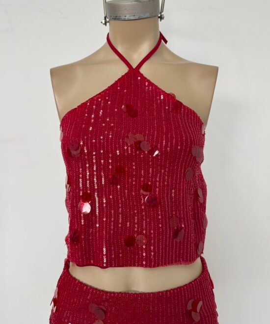 1917/CH-Top Halter Lentejuela Chantal Tira Para Atar Cuello Y Espalda Descubierta Con 1 Tira - Imagen 3