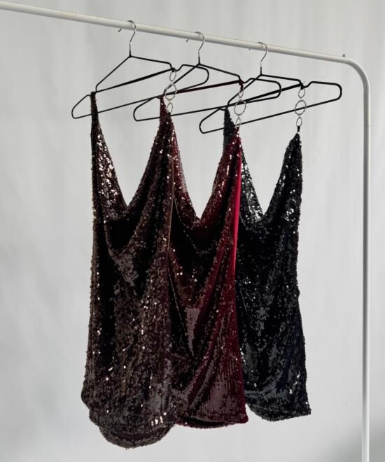 490/LEA-Vestido Lentejuela Ariane Buche Caido Irregular Con Hebilla oOo y Espalda Descubierta