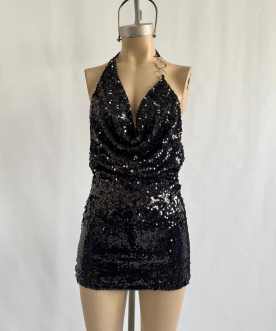 490/LEA-Vestido Lentejuela Ariane Buche Caido Irregular Con Hebilla oOo y Espalda Descubierta - Imagen 2