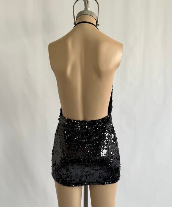 490/LEA-Vestido Lentejuela Ariane Buche Caido Irregular Con Hebilla oOo y Espalda Descubierta - Imagen 3