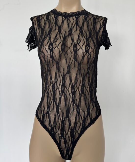 6022/ET-Body Encaje Tere Manga Corta Con Cuello Cerrado Puntilla Ancha - Imagen 2