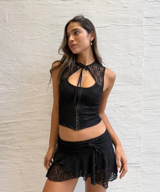 1565/EC-Top Encaje Cassia Corset Con Recorte Tira Para Atar Centro Cuello Y Cinta Corsetera